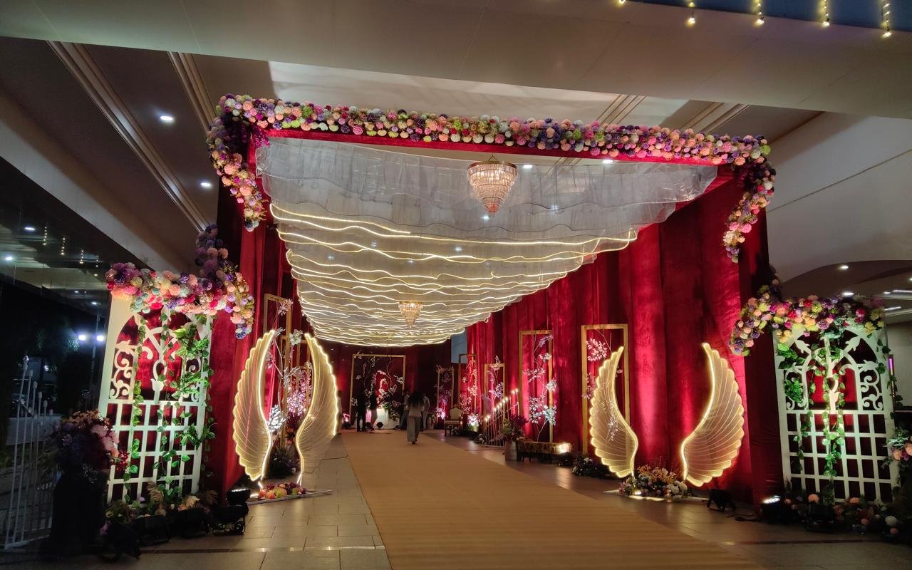 Floral decor wedding event setup