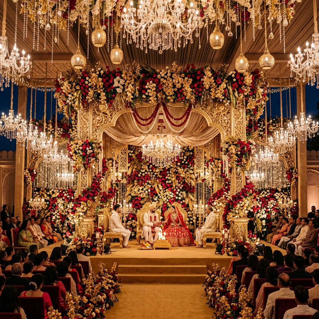 Grand floral mandap wedding decoration Chennai