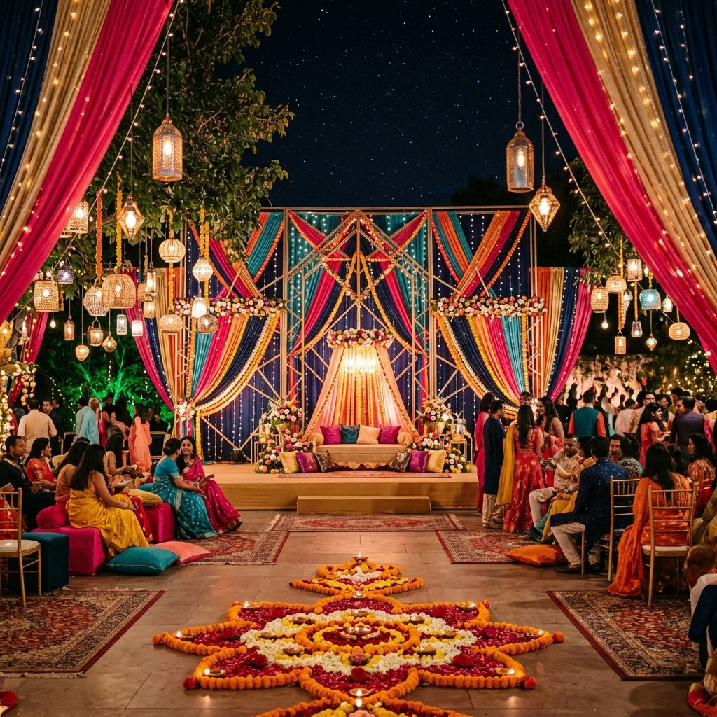 Vibrant sangeet night decoration